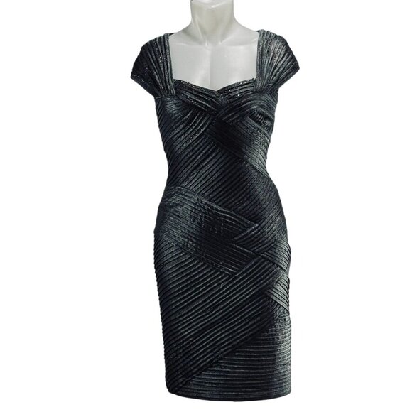 TADASHI SHOJI Women's Dress Silver Cap Sleeve Polyester Stretch Size XS - Picture 1 of 10